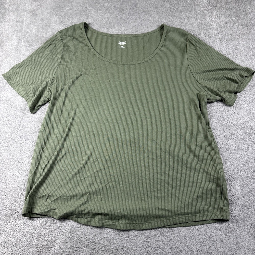 Jenni Intimates Women's Ribbed Short Sleeve‎ Lounge Shirt Green Size 2X NWT